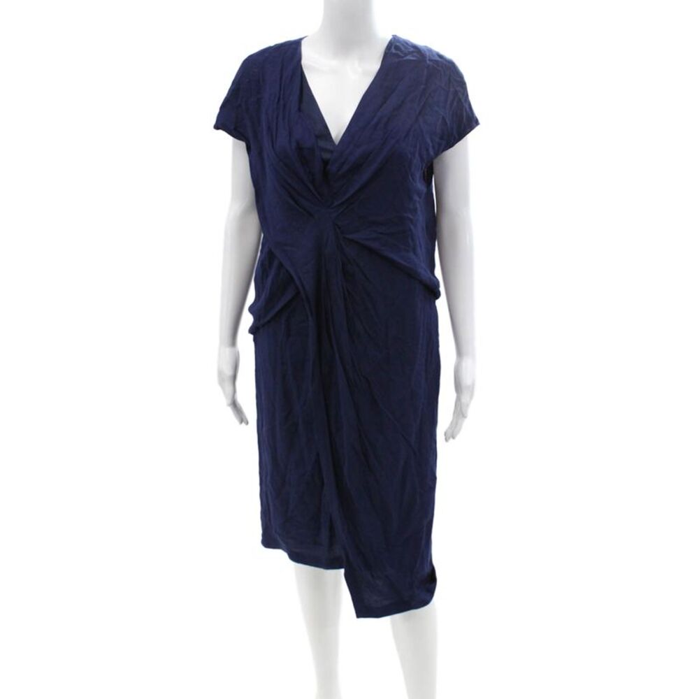 Helmut Helmut Lang Womens Sheath Dress Dark Blue V Neck Short Sleeve Size 12
